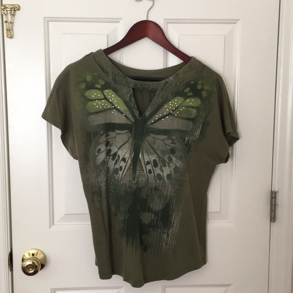 Green Butterfly Print Shirt